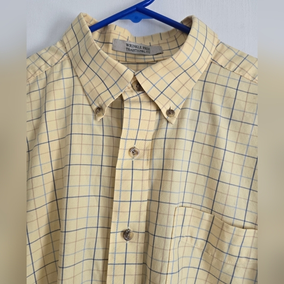 LL BEAN Shirt Mens L Long Sleeve Wrinkle Resistant Yellow Plaid Button Up Down - Picture 5 of 6